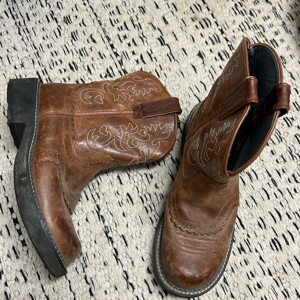 Ariat fatbaby cowboy work boots sz 8 brown leather western